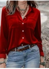Kadın Uzun Kollu Yakalı önden Düğmeli Cep Detaylı Kadife Gömlek
