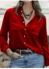 Kadın Uzun Kollu Yakalı önden Düğmeli Cep Detaylı Kadife Gömlek