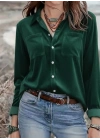 Kadın Uzun Kollu Yakalı önden Düğmeli Cep Detaylı Kadife Gömlek