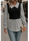Kadın Uzun Kollu Yakalı önden Düğmeli Ottoman Bluz
