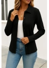 Kadın Uzun Kollu Yakalı önden Düğmeli Triko Ceket