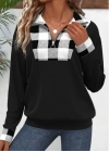 Kadın Uzun Kollu Yakalı önden Fermuarlı Ekose Detaylı Viskon Iki Iplik Bluz