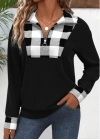 Kadın Uzun Kollu Yakalı önden Fermuarlı Ekose Detaylı Viskon Iki Iplik Bluz