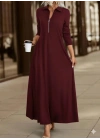 Kadın Uzun Kollu Yakalı önden Fermuarlı Uzun Viskon Iki Iplik Elbise