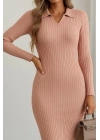 Kadın Uzun Kollu Yakalı Triko Elbise