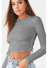 Kadın Uzun Kollu Yanlar Büzgü Detay Kaşkorse Crop