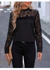 Kadın Uzun Kollu Yarı Balıkçı Yaka Dantelli Sandy Bluz