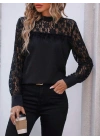 Kadın Uzun Kollu Yarı Balıkçı Yaka Dantelli Sandy Bluz
