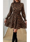 Kadın Uzun Kollu Yarı Balıkçı Yaka Leopar Desenli Modal Mini Elbise