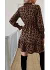 Kadın Uzun Kollu Yarı Balıkçı Yaka Leopar Desenli Modal Mini Elbise