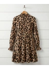 Kadın Uzun Kollu Yarı Balıkçı Yaka Leopar Desenli Modal Mini Elbise
