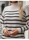 Kadın Uzun Kollu Yarım Balıkçı Yaka çizgilitriko Mini Boy Elbise (kemersiz)