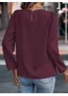Kadın Uzun Kollu Yuvarlak önden Pileli Ithal Krep Bluz