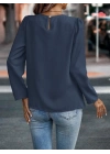 Kadın Uzun Kollu Yuvarlak önden Pileli Ithal Krep Bluz
