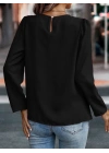 Kadın Uzun Kollu Yuvarlak önden Pileli Ithal Krep Bluz