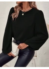 Kadın Uzun Kollu Yuvarlak Yaka Arkadan Bağcıklı Salaş Ithal Krep Bluz