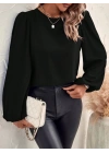 Kadın Uzun Kollu Yuvarlak Yaka Arkadan Bağcıklı Salaş Ithal Krep Bluz