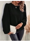 Kadın Uzun Kollu Yuvarlak Yaka Arkadan Bağcıklı Salaş Ithal Krep Bluz