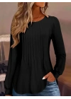 Kadın Uzun Kollu Yuvarlak Yaka Nervürlü Bluz