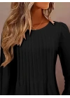 Kadın Uzun Kollu Yuvarlak Yaka Nervürlü Bluz