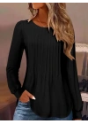 Kadın Uzun Kollu Yuvarlak Yaka Nervürlü Bluz