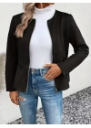 Kadın Uzun Kollu Yuvarlak Yaka önden Fermuarlı Süet Ceket