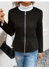 Kadın Uzun Kollu Yuvarlak Yaka önden Fermuarlı Süet Ceket