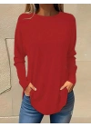 Kadın Uzun Kollu Yuvarlak Yaka Salaş Iki Iplik Bluz