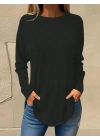 Kadın Uzun Kollu Yuvarlak Yaka Salaş Iki Iplik Bluz