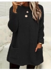 Kadın Uzun Kollu Yuvarlak Yakalı Cepli Peluş Bluz