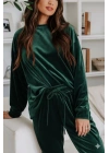 Kadın Uzun Kollu Yuvarlak Yakalı Kadife Bluz Ve Pantolon Takım