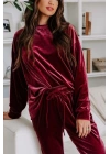 Kadın Uzun Kollu Yuvarlak Yakalı Kadife Bluz Ve Pantolon Takım