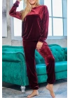 Kadın Uzun Kollu Yuvarlak Yakalı Kadife Bluz Ve Pantolon Takım