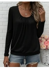 Kadın Uzun Kollu Yuvarlak Yakalı Viskon Bluz