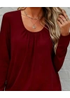 Kadın Uzun Kollu Yuvarlak Yakalı Viskon Bluz