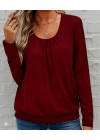 Kadın Uzun Kollu Yuvarlak Yakalı Viskon Bluz