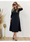 Kadın Uzun Truvakar Kol Bisiklet Yaka Midi Modal Elbise