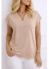 Kadın V Yaka Kısa Kol Dokuma Viskon Kumaş Bluz