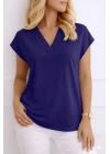 Kadın V Yaka Kısa Kol Dokuma Viskon Kumaş Bluz