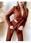 Kadın Vatkalı Bağlamalı Bluz Pantolon Alt Ikili Takım