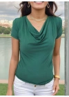 Kadın Vatkalı Omuzlar Pileli Kısa Kol Sandy Kumaş Bluz