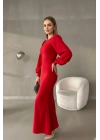 Kadın  Vücudu Saran Balon Kol Balık Kesim Uzun Abiye Elbise