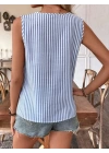 Kadın Yaka Detaylı Sıfır Kol Pamuk-Polyester Kumaş Bluz