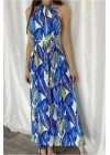 Kadın Yaka Halter Elbise Maxi