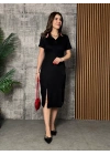 Kadın Yaka Ribanalı Çift Yırtmaçlı Elbise