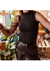 Kadın Yakası Fırfır Detay Kolları Tül Bluz