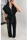 Kadın Yarasa Kol Fermuar Ve Lastikli Bağcık Detay Ceket Pantolon Ikili Takım