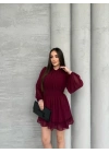 Kadın Yarım Balıkçı Yaka Kolları Transparan Astarlı Full şifon Elbise