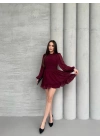 Kadın Yarım Balıkçı Yaka Kolları Transparan Astarlı Full şifon Elbise