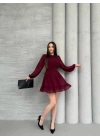 Kadın Yarım Balıkçı Yaka Kolları Transparan Astarlı Full şifon Elbise